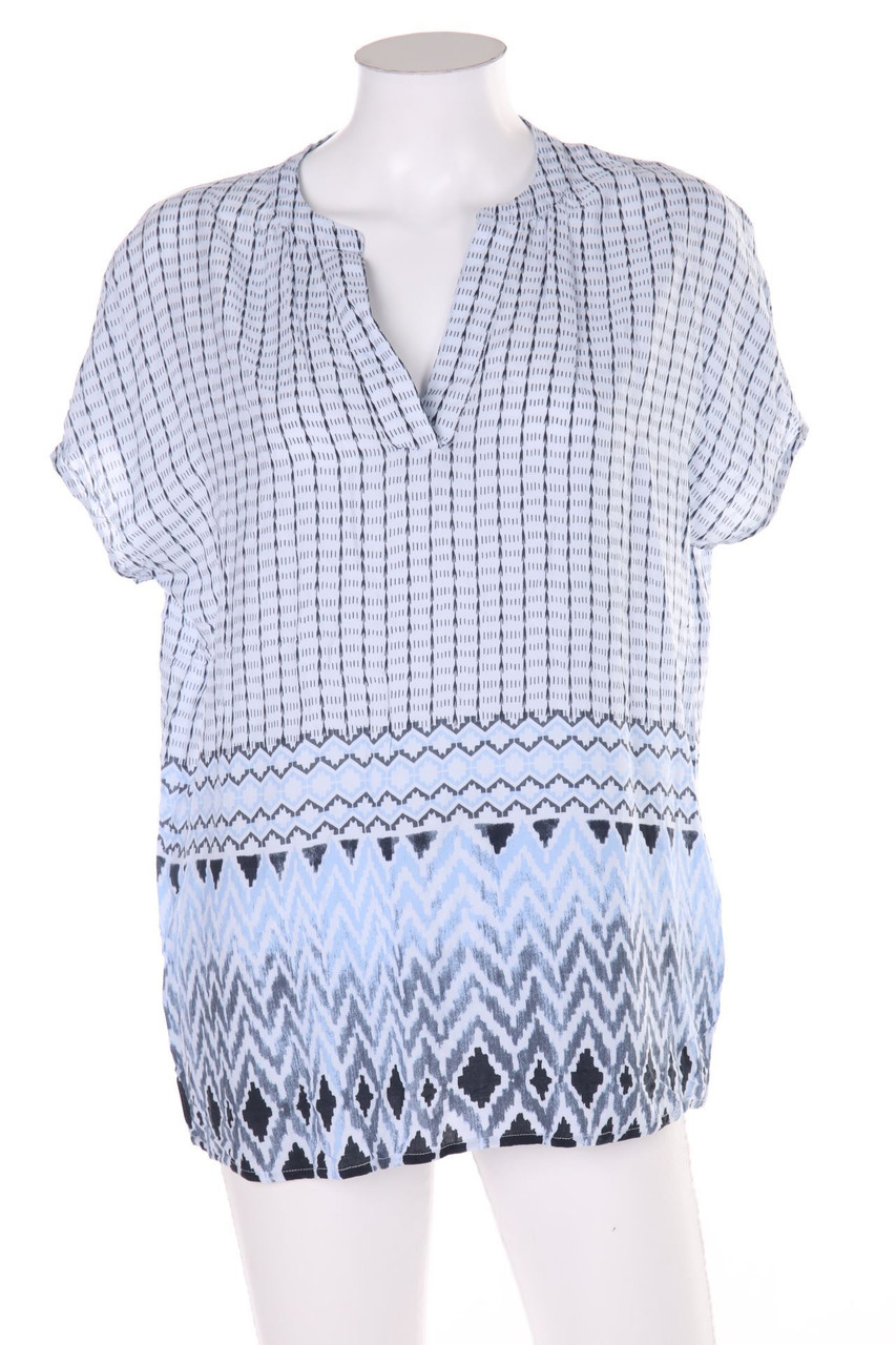 soyaconcept - Kurzarm-Bluse mit Ethno-Print mit Batwing-Ärmeln - M