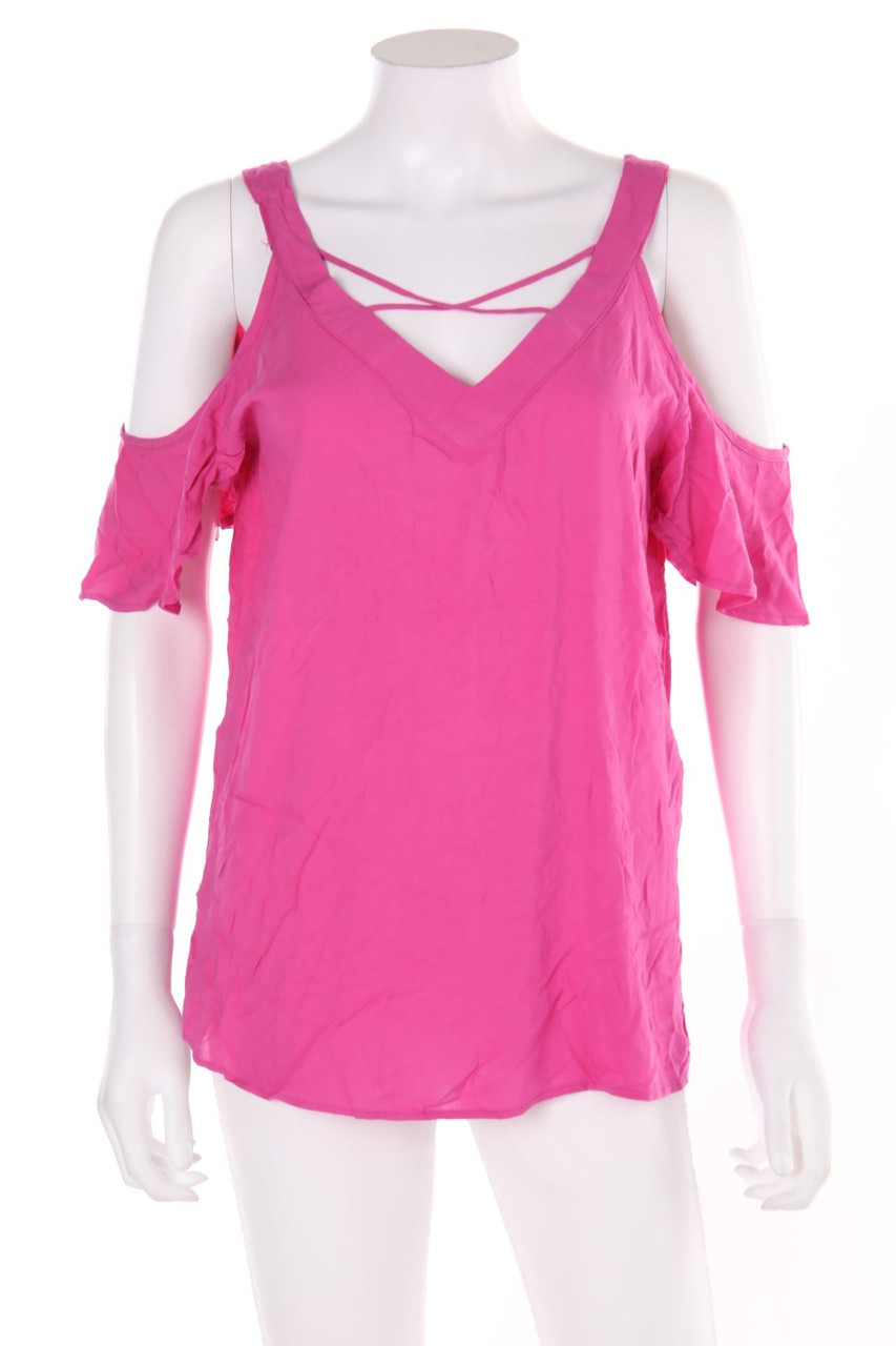 AMISU - Cold-Shoulder-Kurzarm-Bluse mit Cut-outs - XS