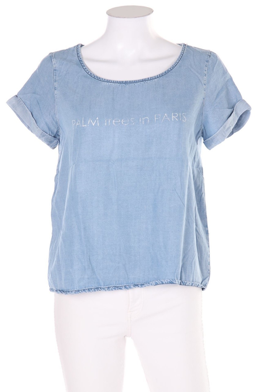 ZARA W&B - Used Look-Jeans-Bluse mit Statement-Print - S