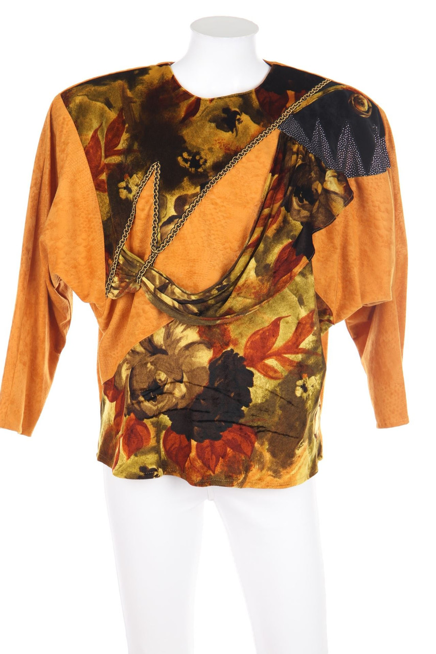 VINTAGE - 80s-90s-Batwing-Shirt mit floralem Muster - D 44