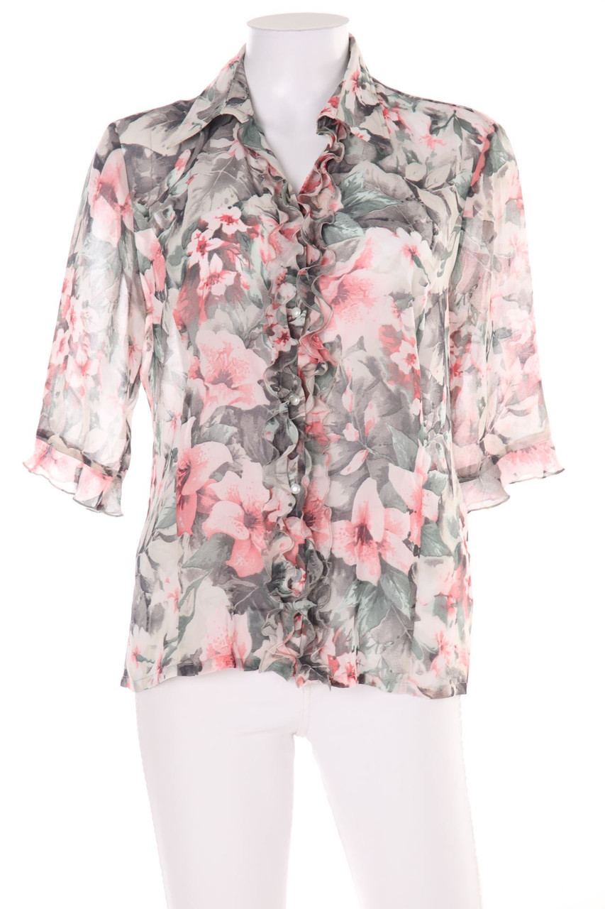 SOMMERMANN - Hemd-Bluse mit 3/4-Ärmel mit Volants mit floralem Muster - D 38