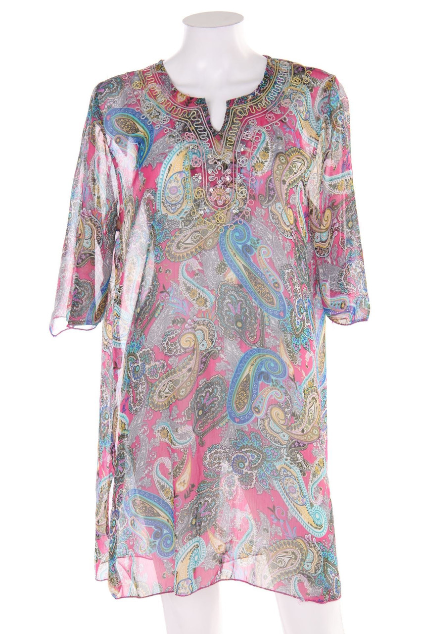 SECONDHAND - Long-Tunika-Bluse mit Pailletten mit Paisley-Print - M