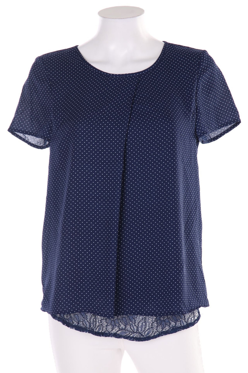 ESPRIT - Kurzarm-Bluse mit Polka Dots mit Spitze - D 34