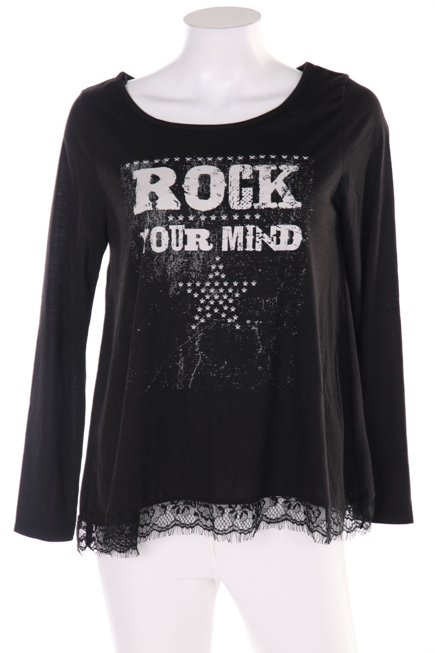 RAINBOW - Longsleeve-Shirt mit Print mit Spitzen-Einsatz - L