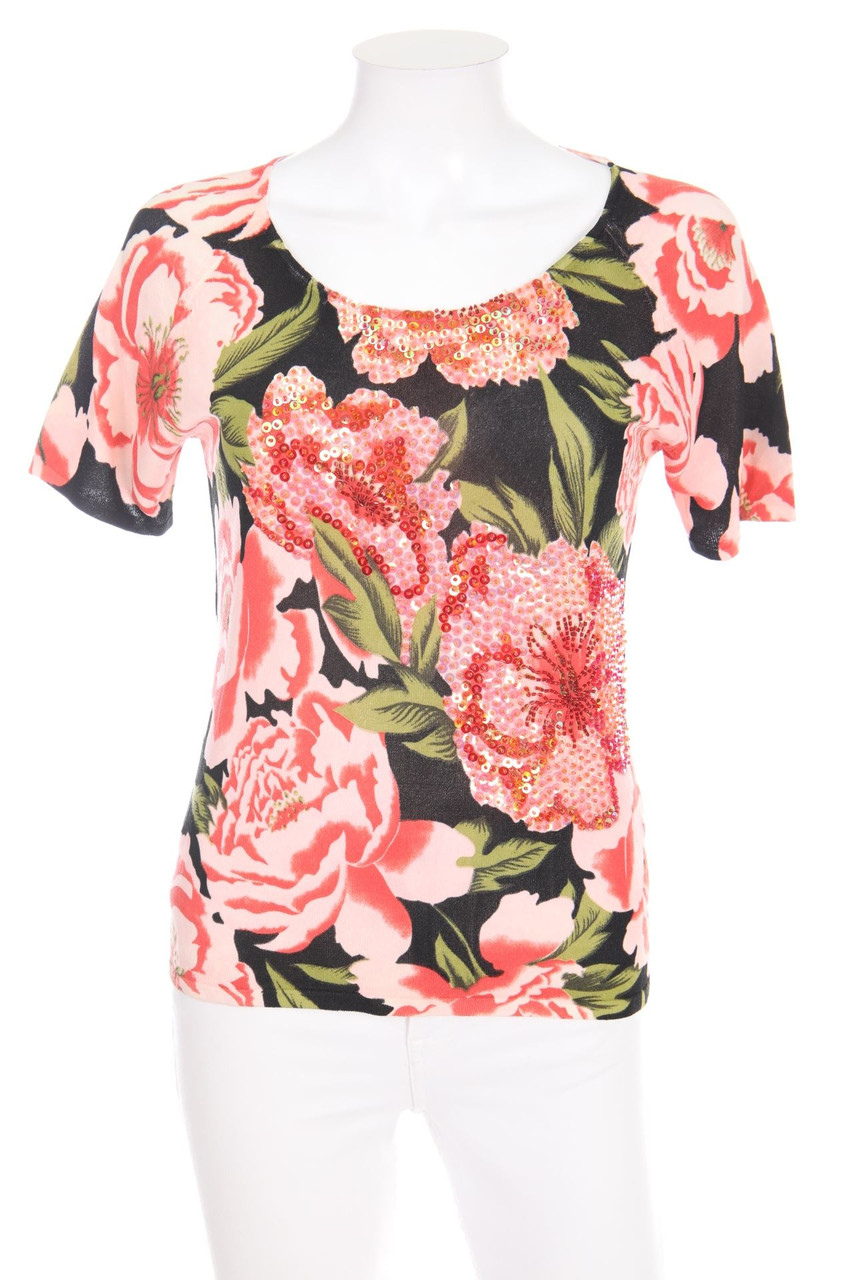 SEVEN GROUP - Strick-Pullover mit Pailletten mit floralem Muster - M