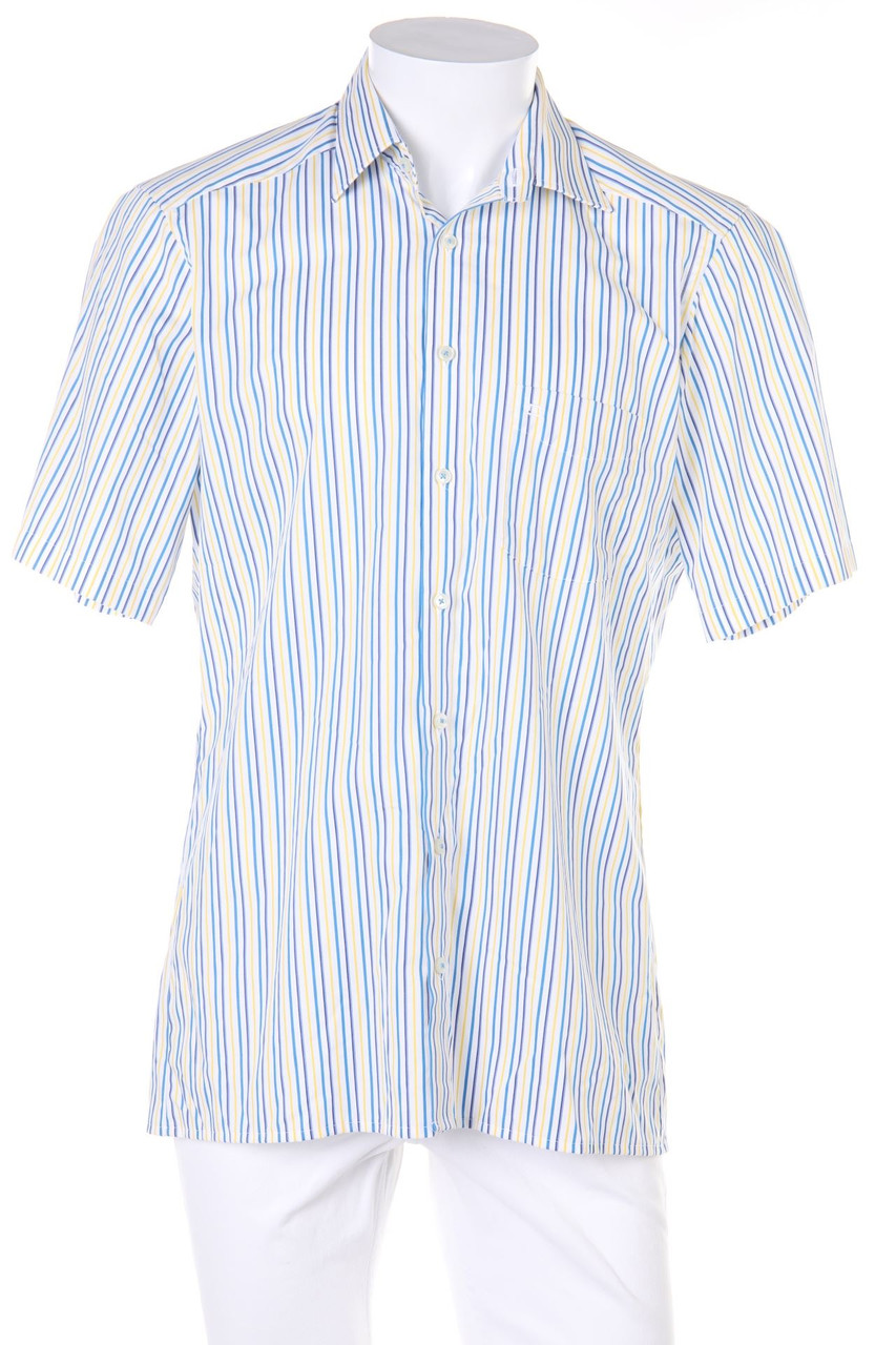 OLYMP Luxor - Streifen-Kurzarm-Hemd mit Logo-Stickerei - 40