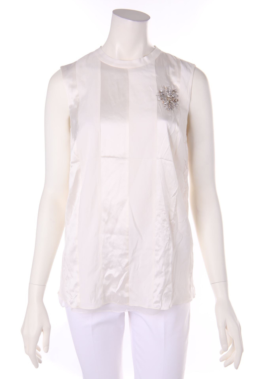 BRUNELLO CUCINELLI - Blusentop aus Seiden-Mischung mit Schmuckstein-Applikation - S