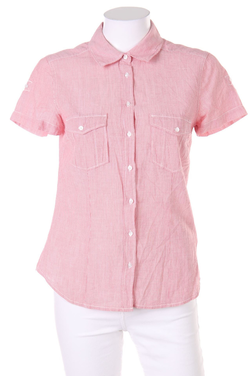 H&M LOGG - Hemd-Bluse mit kurzem Ärmel mit Streifen mit aufgesetzten Taschen - D 36