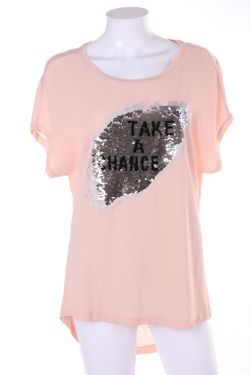 Charles Vögele - Kurzarm-Bluse mit Pailletten mit Batwing-Ärmeln - M