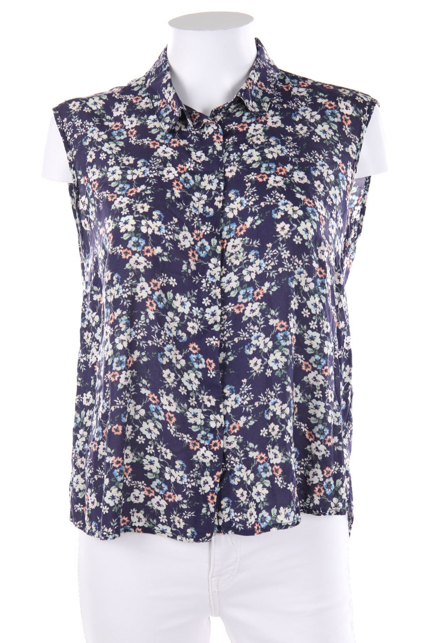 mavi - ärmellose Hemd-Bluse mit Blumen-Print - S