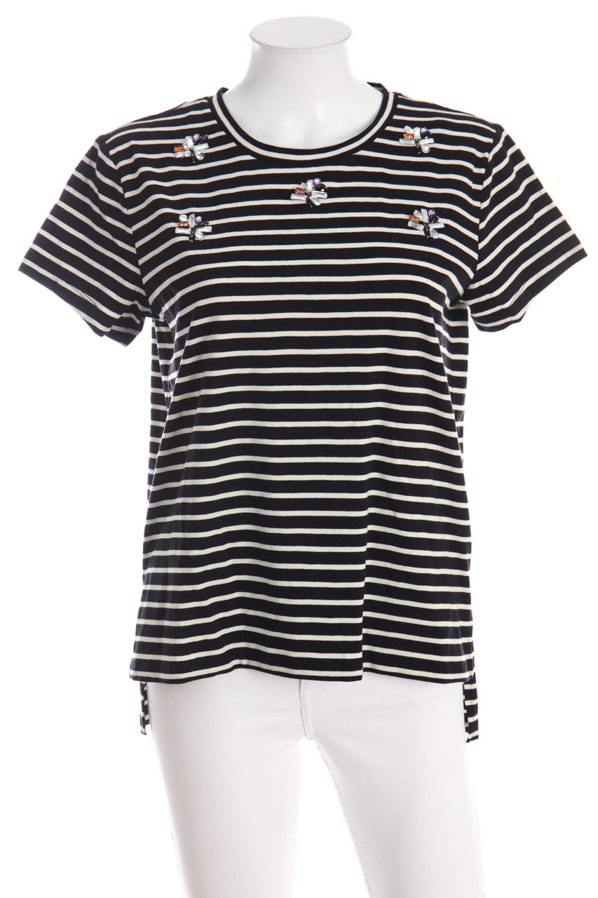 Charles Vögele - Streifen-Kurzarm-Shirt mit Schmuckstein-Applikation - S