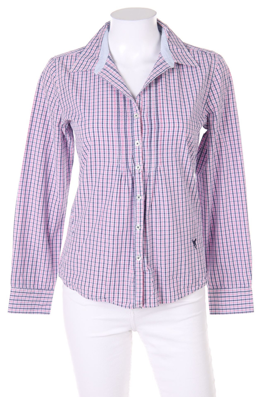 VAN DEN BERGH - Karo-Hemd-Bluse mit Logo-Stickerei - D 36