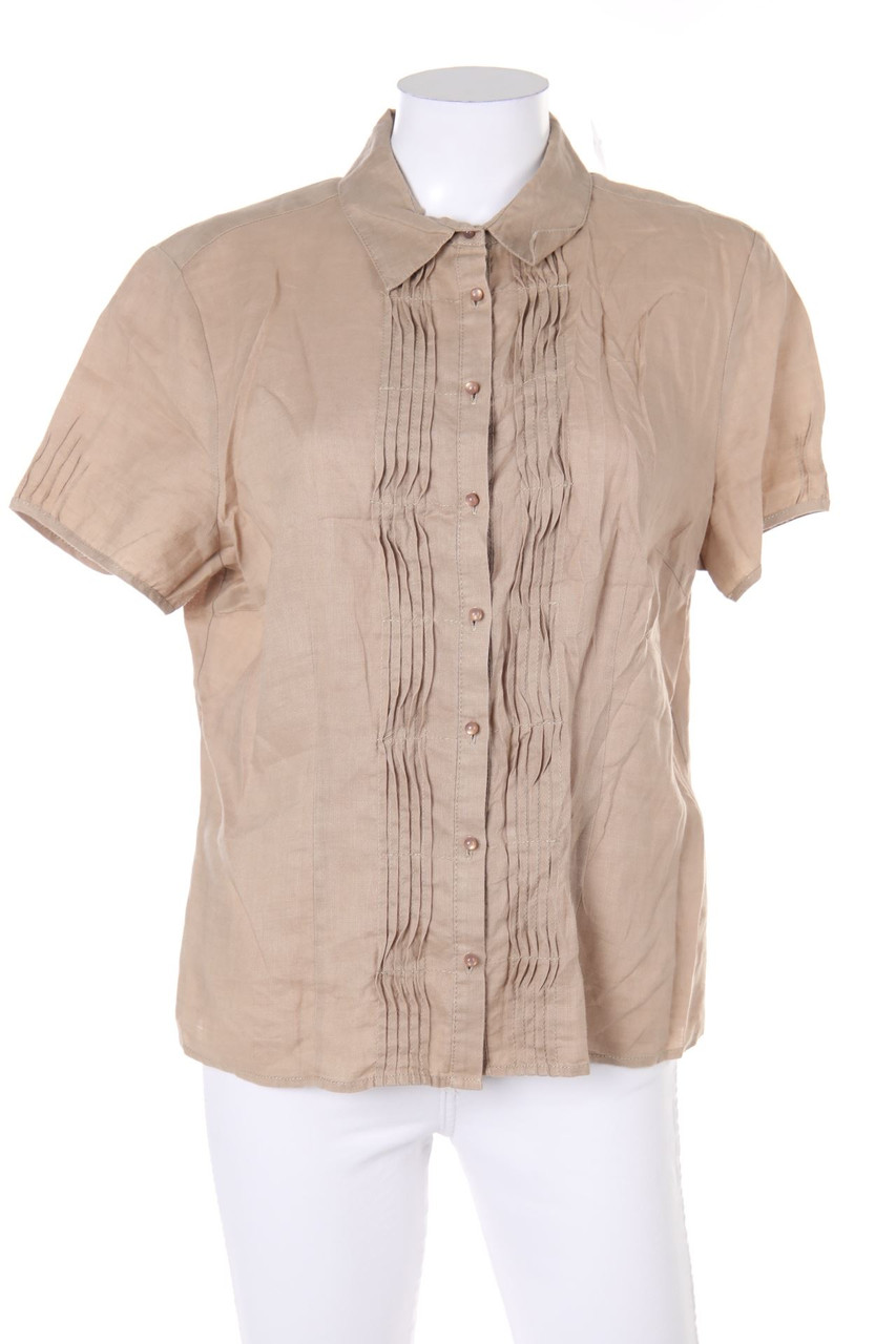 MARCO PECCI - Leinen-Kurzarm-Bluse mit Biesen - D 44