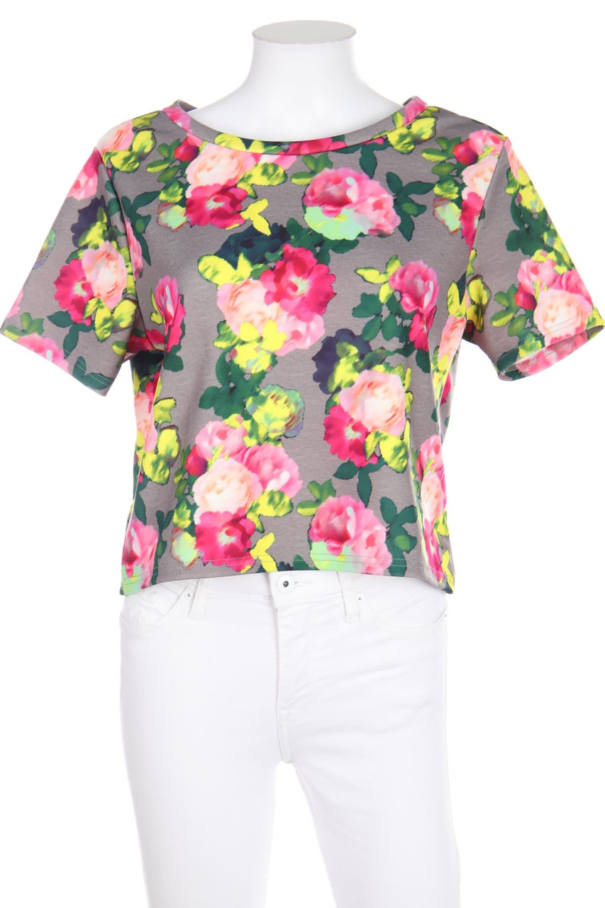 H&M DIVIDED - Cropped-Shirt mit floralem Muster - M