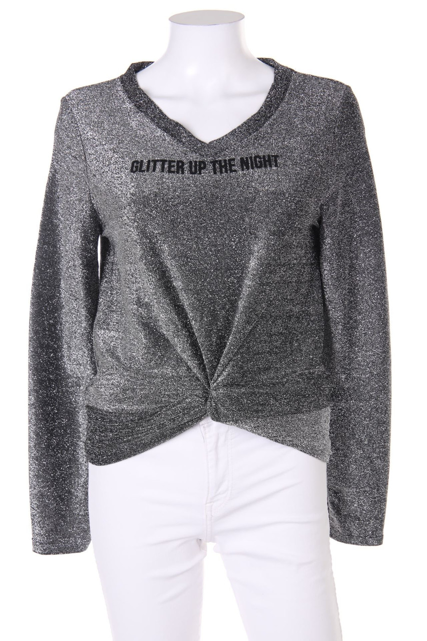 page one - Glitzer-Longsleeve-Shirt mit Statement-Print - M