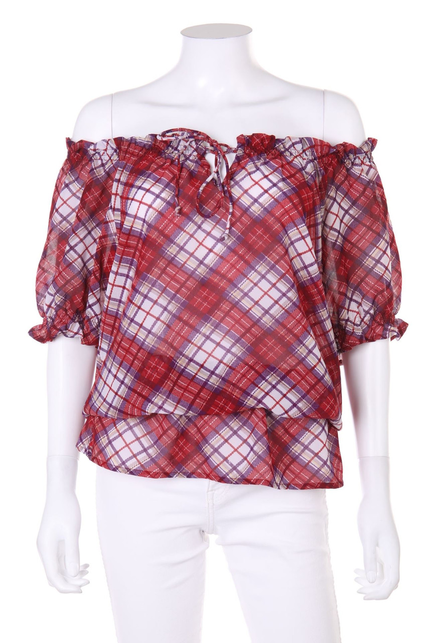 Vivien Caron - Carmen-Bluse mit Karo-Muster - D 36