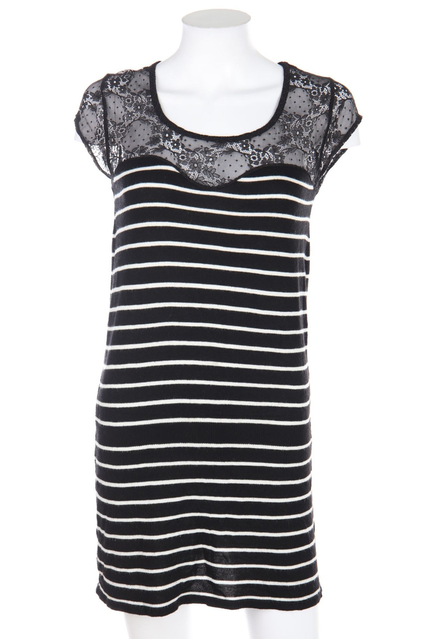 promod - Streifen-Kurzarm-Shirt mit Spitzen-Einsatz - S