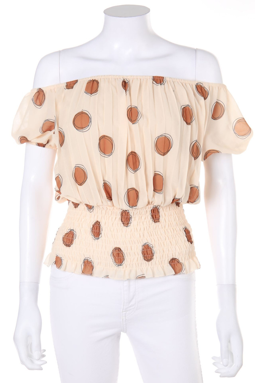 MiMOSA - Carmen-Bluse mit Punkten aus Lochstrick - S