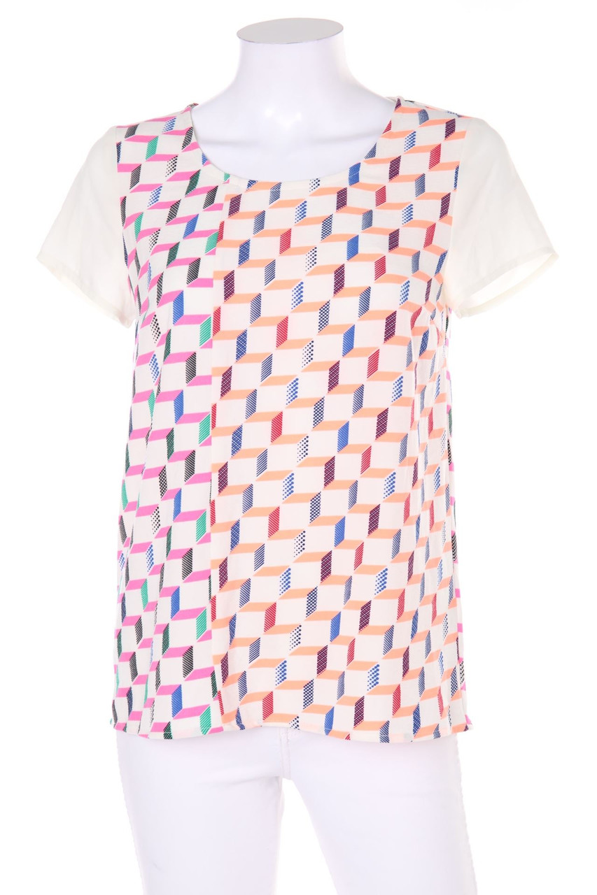 SECONDHAND - Kurzarm-Bluse mit Geo-Print - S