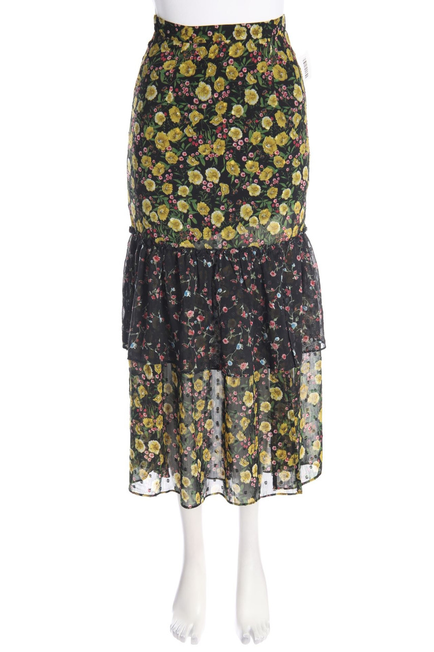 DARK PINK - Maxi-Rock mit floralem Muster mit Schlitz - XXS