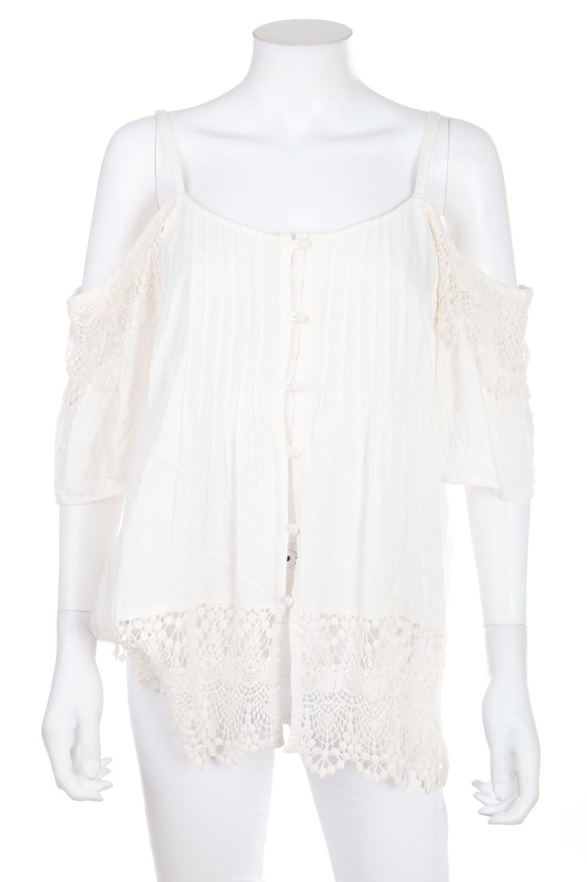 American Rag Cie - Boho-Cold-Shoulder-Bluse mit Häkelspitze - XL