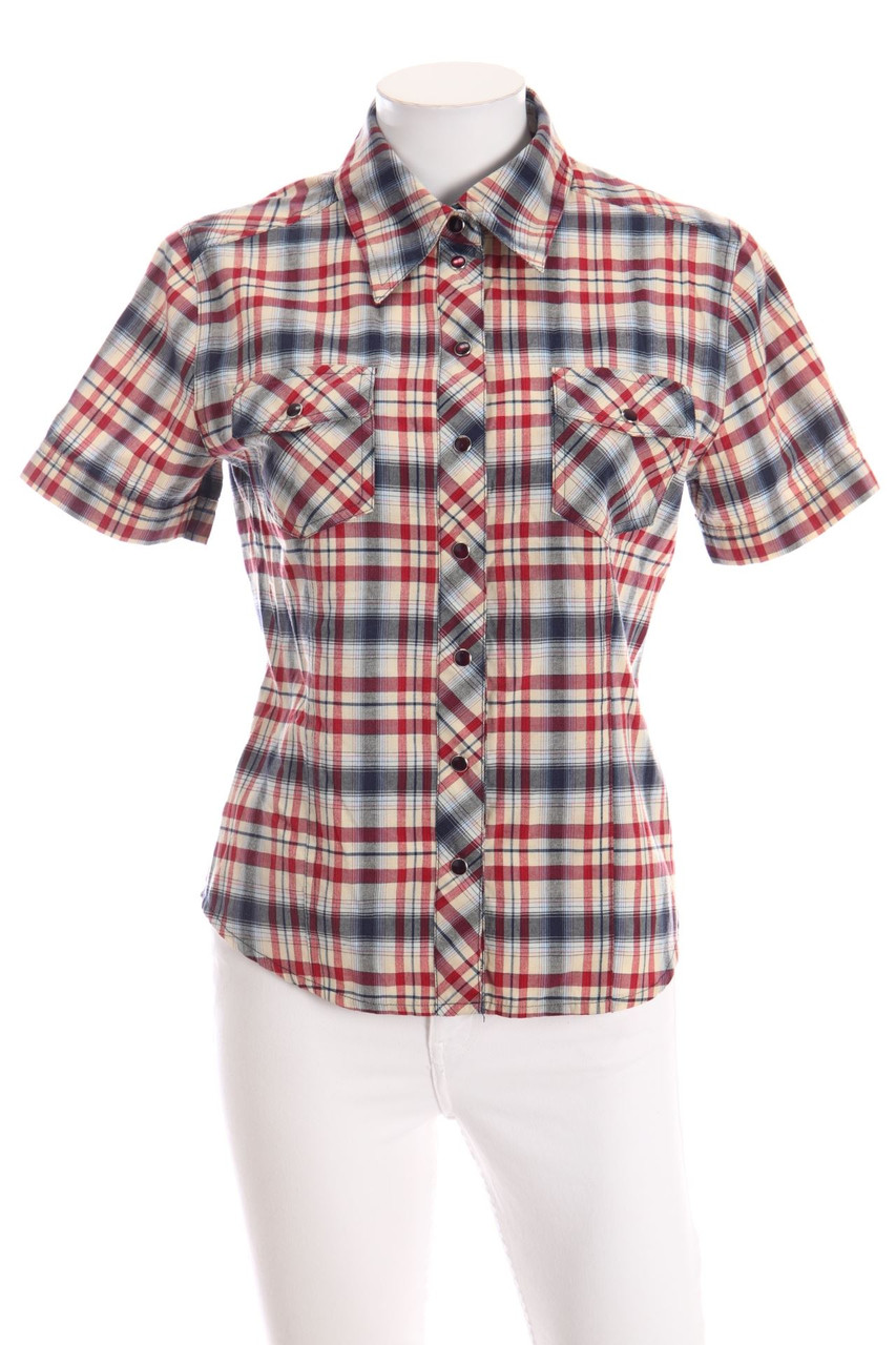 Street One - Kurzarm-Bluse mit Karo-Muster - D 38