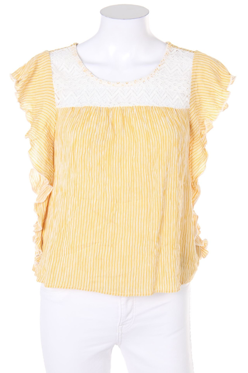 CLOCKHOUSE by C&A - Streifen-Volant-Bluse mit Spitzen-Einsatz - D 38