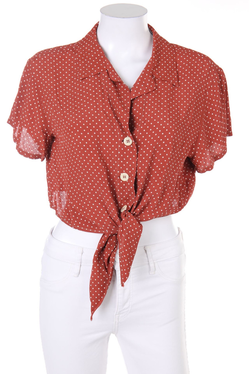 HERZMODEN - Cropped-Kurzarm-Bluse mit Pünktchen - D 44