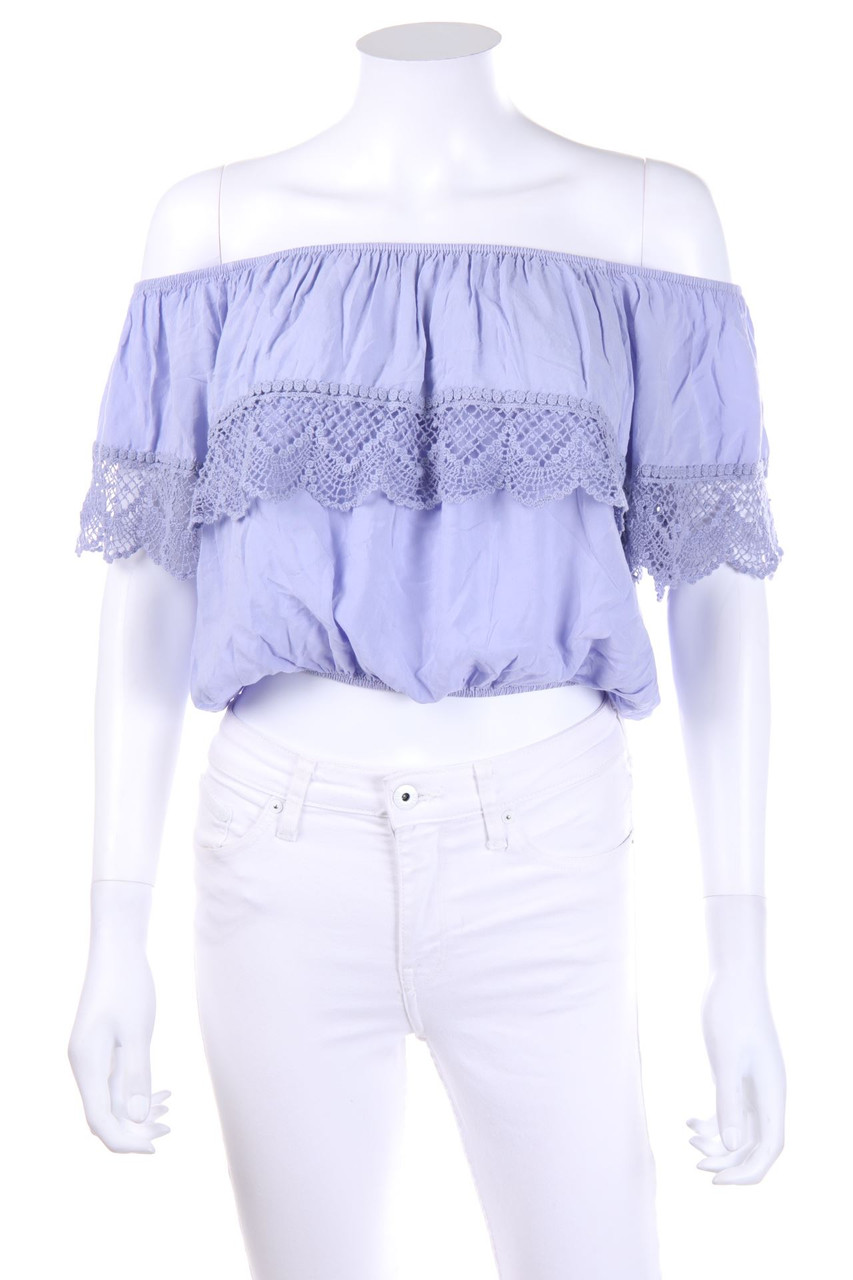 zebra - Carmen-Bluse mit Spitzen-Einsatz - S