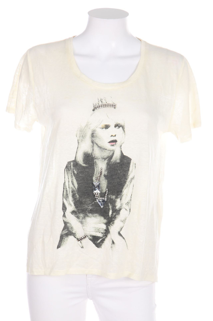 maje - Print-Kurzarm-Shirt aus Leinen mit Strass-Steinen - D 38