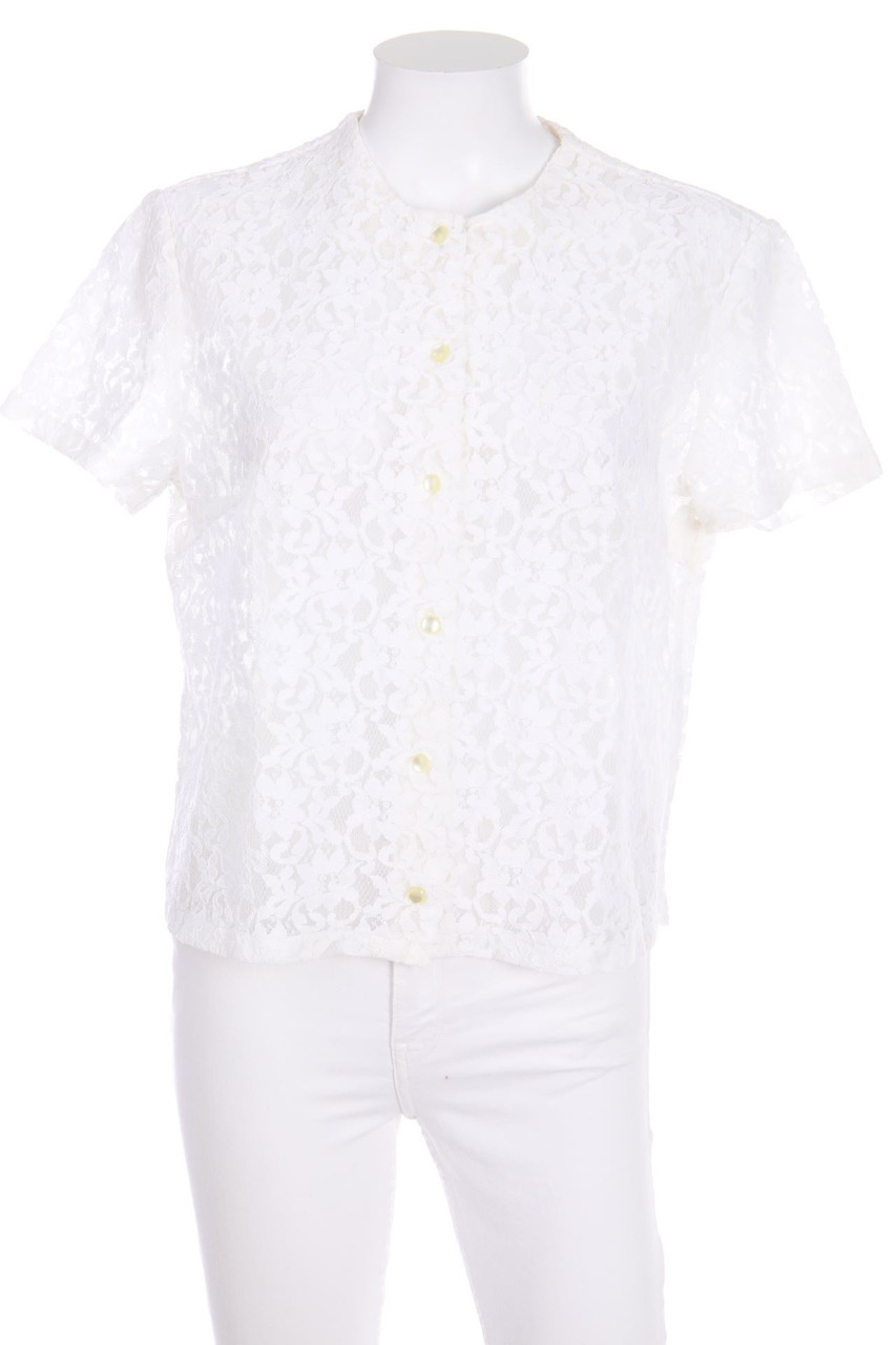 VINTAGE - Spitzen-Kurzarm-Bluse - D 46