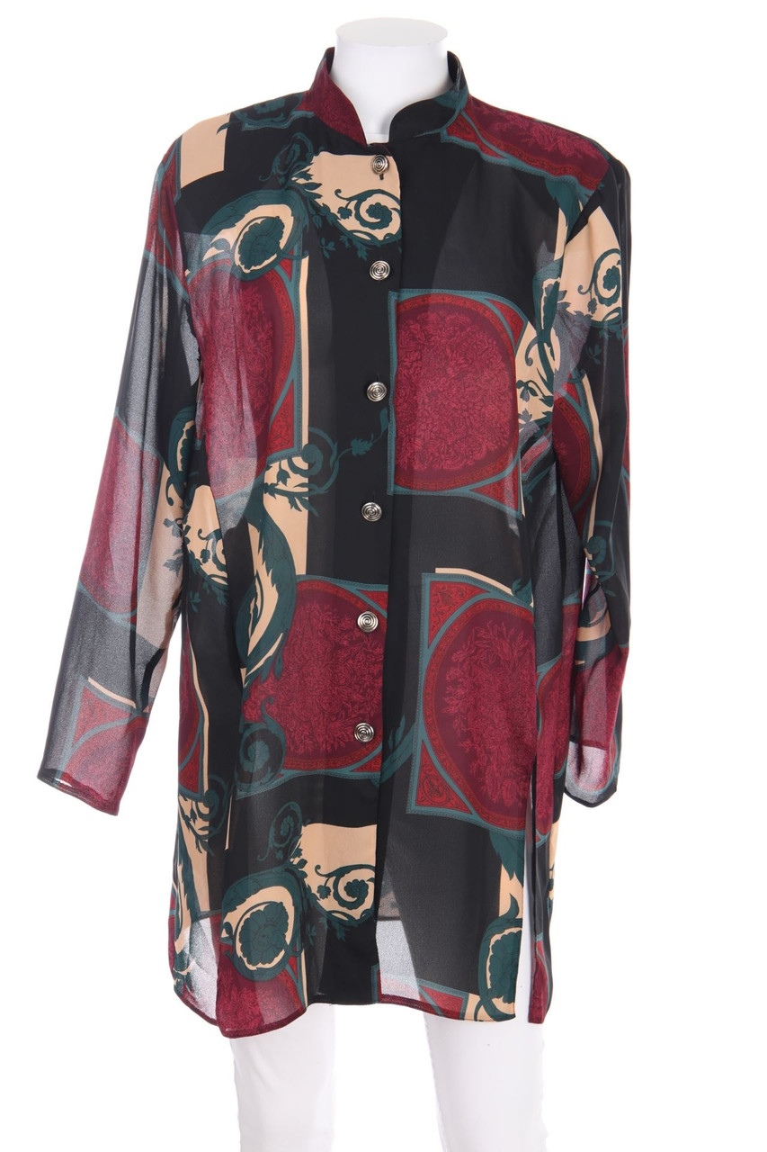 VINTAGE - Bluse mit Print mit Stehkragen - D 42