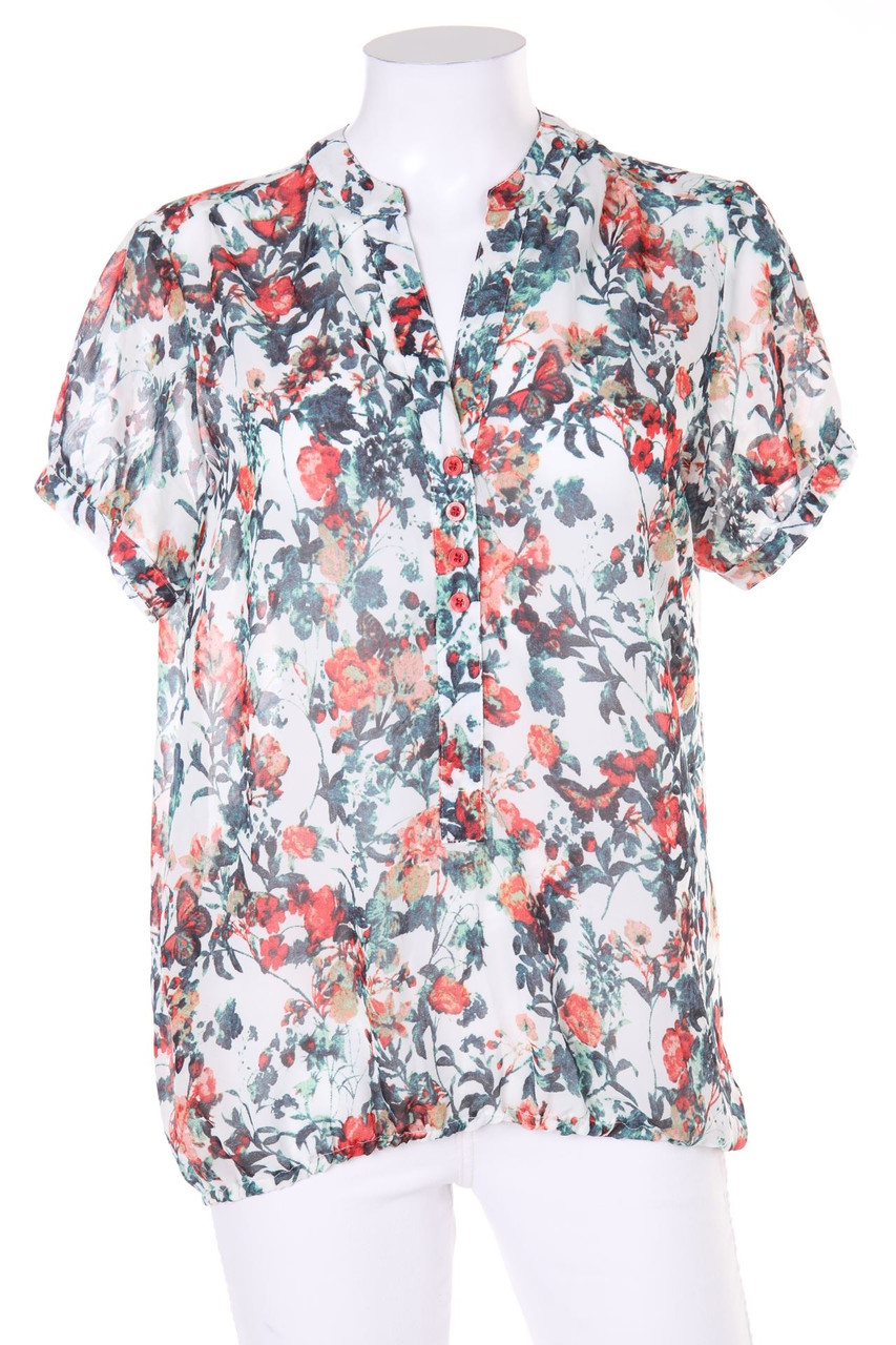 DESIGNERS - Kurzarm-Bluse mit floralem Muster - D 38