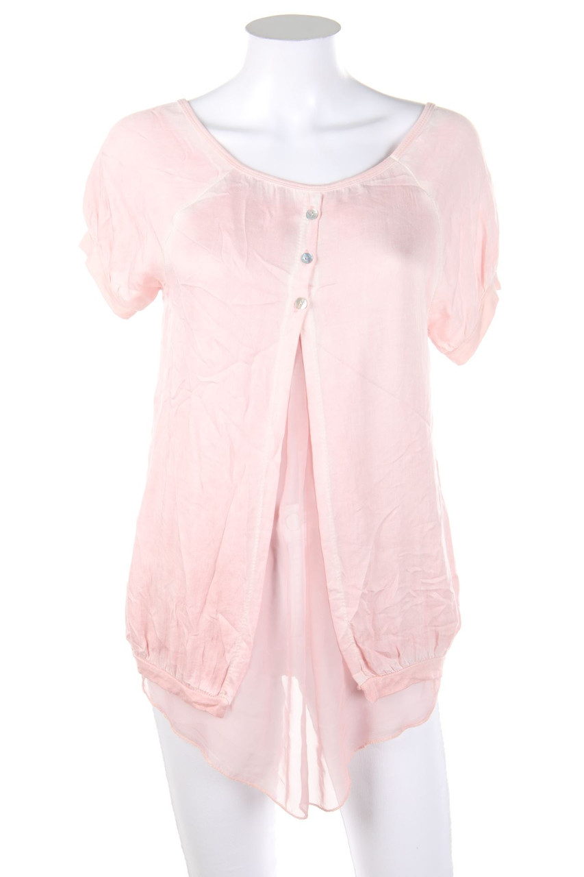 Ohne Label - Garment Dyed-Kurzarm-Bluse im Layer Look - M