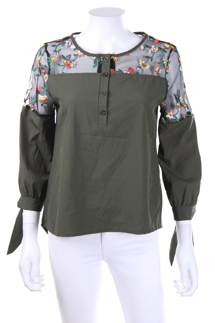 Ohne Label - Boho-Tunika-Bluse mit Stickereien mit floralem Muster - M