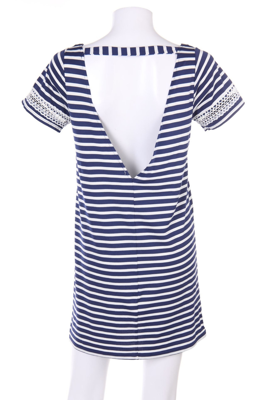 Ohne Label - Streifen-Kleid mit Spitzen-Einsatz - M