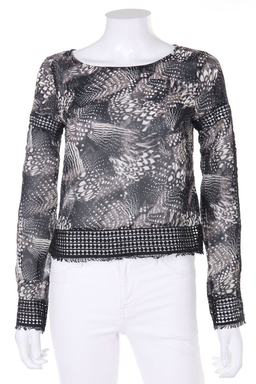 H&M - Print-Bluse mit Spitzen-Einsatz - D 36