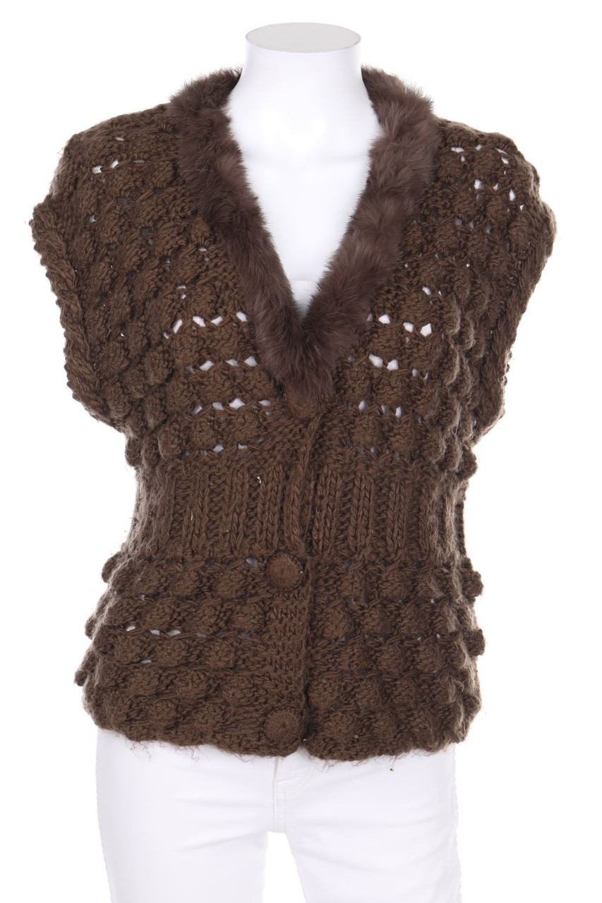WISSMACH - Strickweste mit Echt-Pelz-Besatz - D 36-38