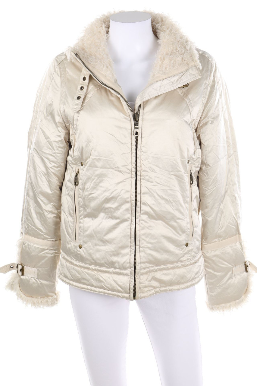 JONES NEW YORK - Metallic-wattierte Jacke mit Fake Fur-Besatz - S