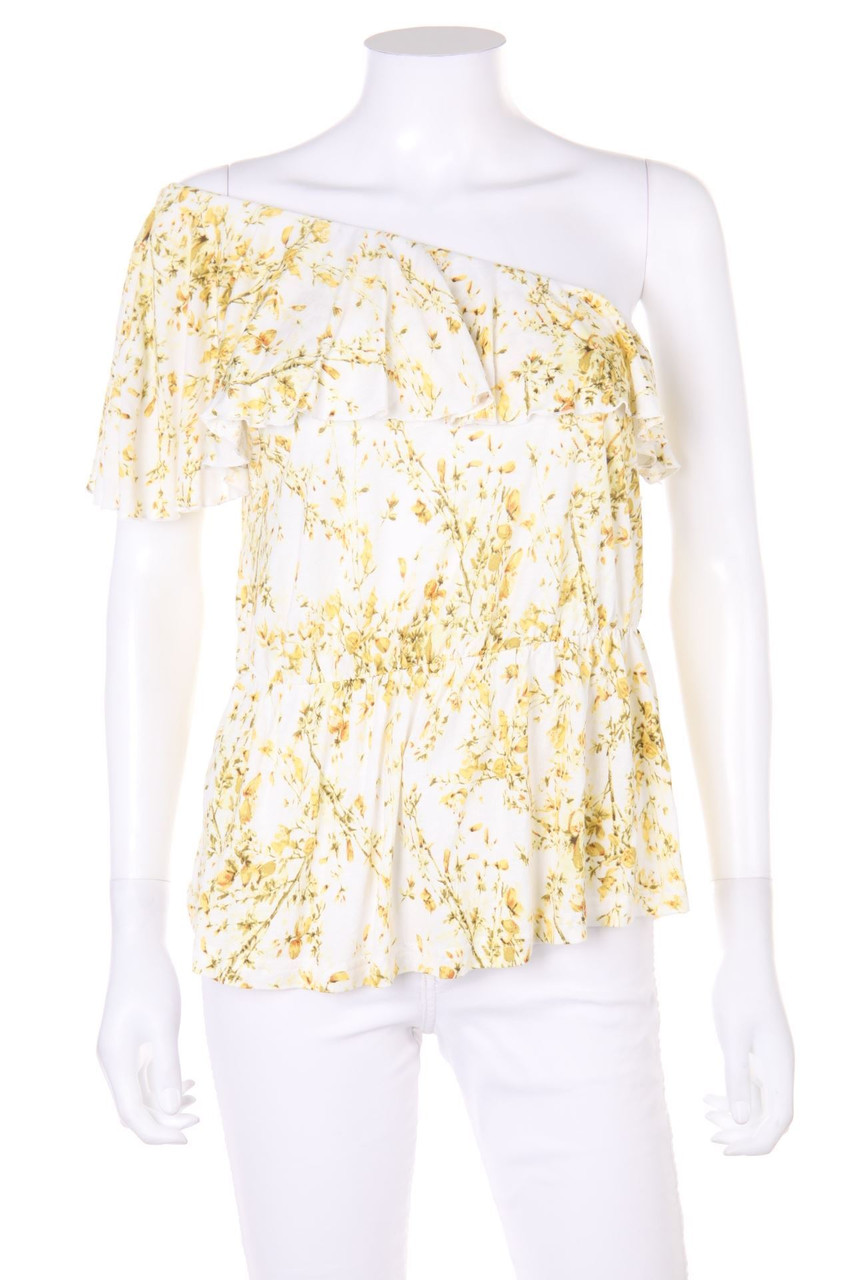 Ohne Label - One Shoulder-Top mit floralem Muster - S