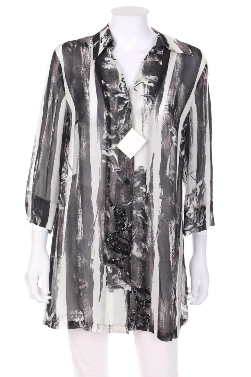 Peter Hahn - Hemd-Bluse mit Print mit Pailletten aus Seide - D 40