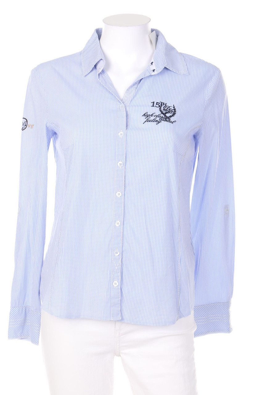 GERRY WEBER - Hemd-Bluse mit Krempel-Ärmeln mit Karo-Muster - D 34