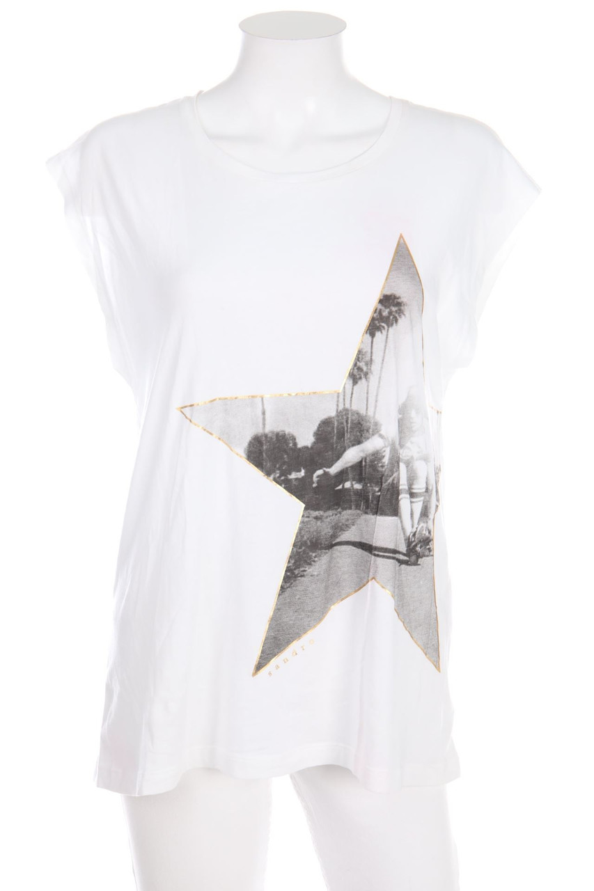 sandro - Kurzarm-Shirt mit Print - D 36