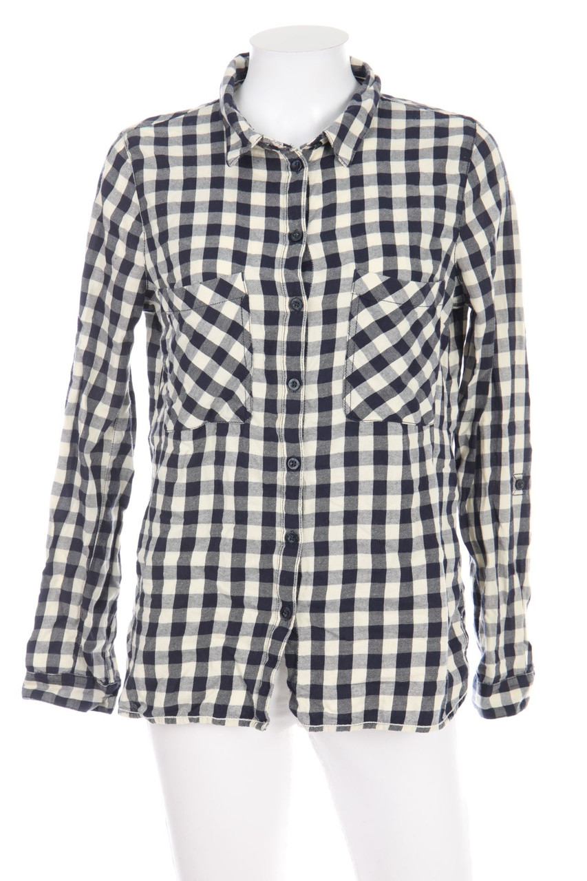 TOM TAILOR Denim - Karo-Bluse mit Roll-up-Manschette - S