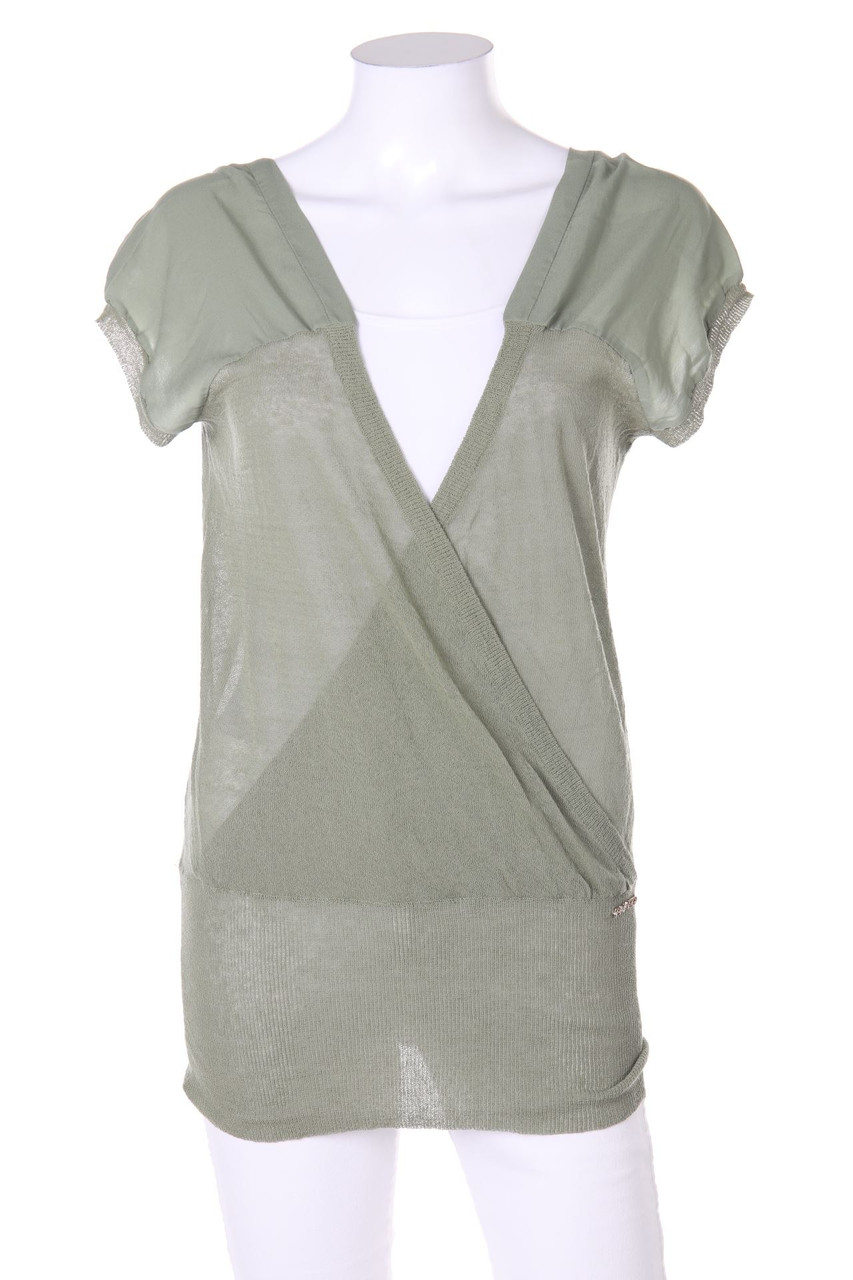 PHARD - Kurzarm-Strick-Pullover mit tiefem Ausschnitt - M