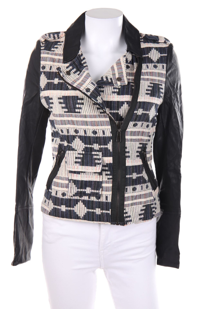 Ohne Label - Muster-Jacke mit Kunstleder-Details - S