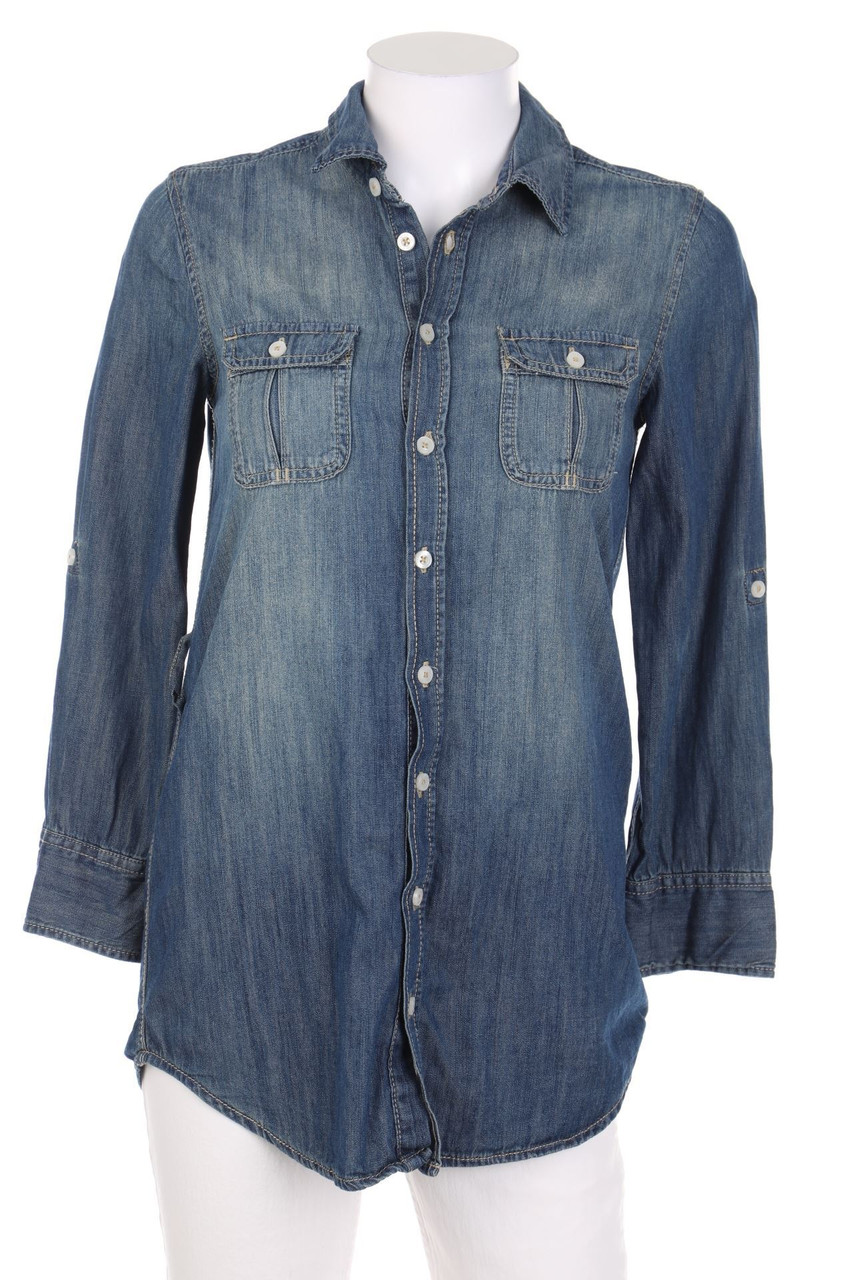 H&M LOGG - Used Look-Jeans-Bluse mit Roll-up-Manschette - XS