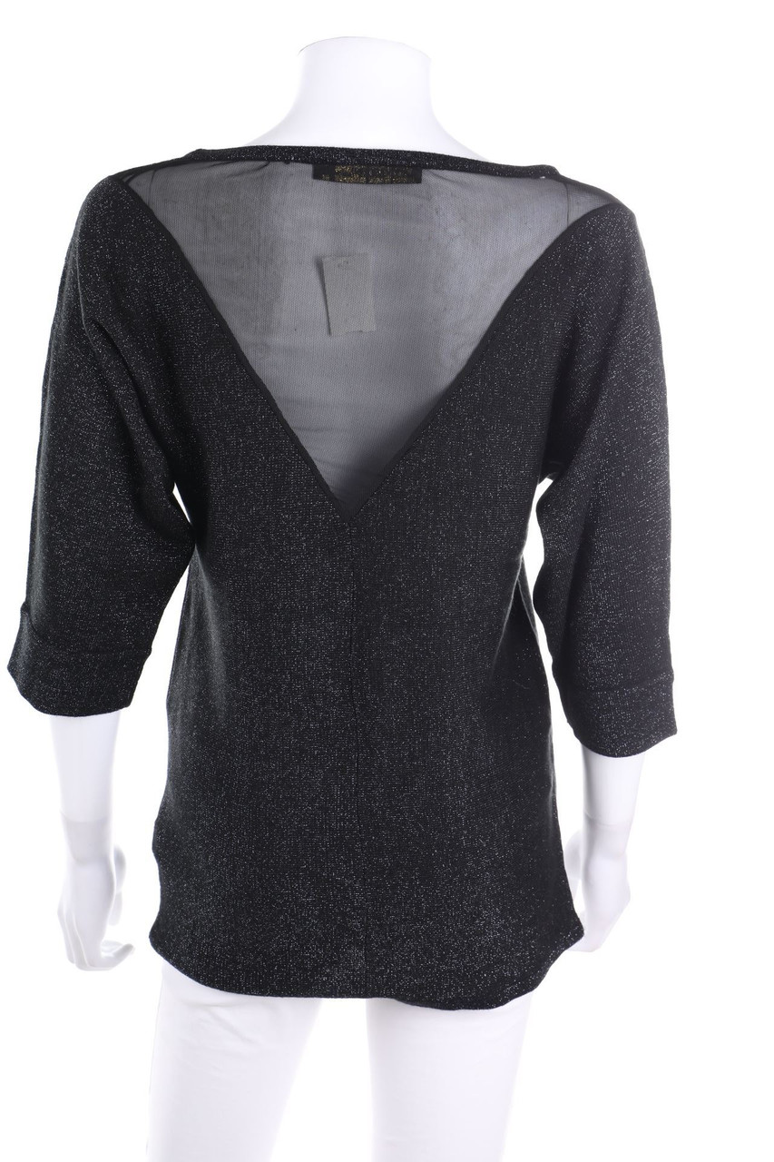 SECONDHAND - Glitzer-Strick-Pullover mit Mesh-Einsatz - XS