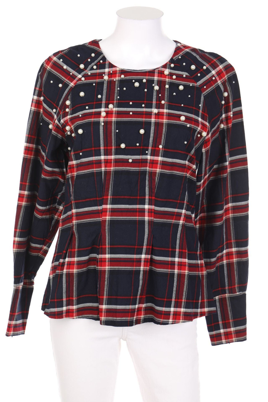 H&M - Karo-Bluse mit Perlen - D 38