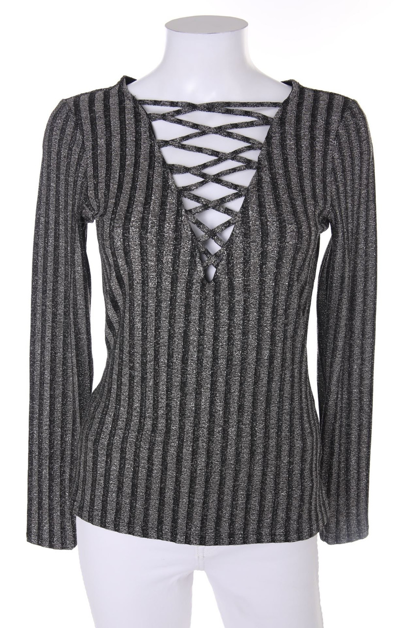 H&M - Metallic-Strick-Pullover mit Schnürung - S